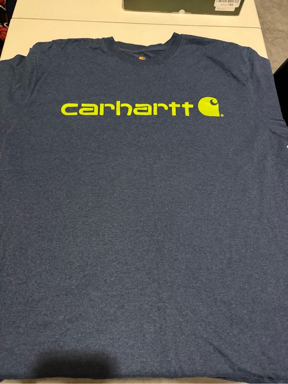 Carhartt Navy Short-Sleeve Tee with Neon Yellow Logo